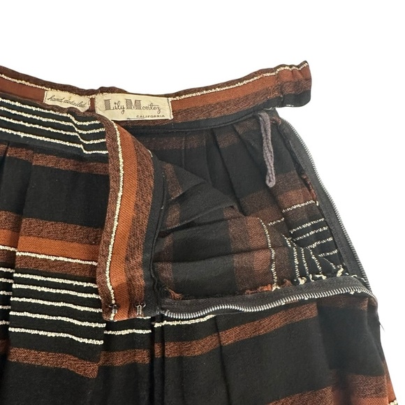 VTG. RARE 1950’s LILY MONTEZ HAND DETAILED STITCH EARTHY STRIPED BOHO MIDI SKIRT - Picture 10 of 13